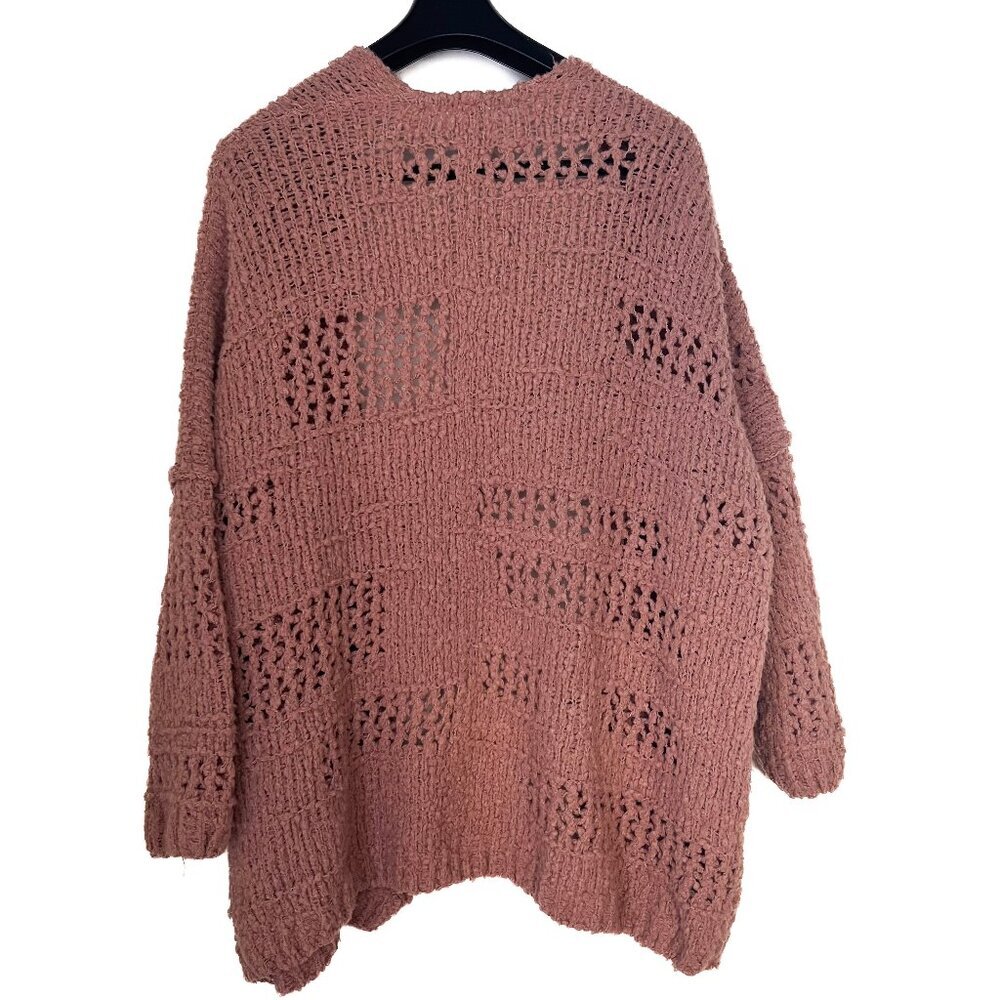 Free People Mauve Chunky Wool Blend Knit Cardigan Boho Soft Girl Cottagecore - Picture 3 of 9